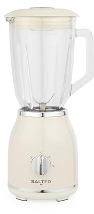 Salter Retro Cream Jug Blender - BPA-freier abnehmbarer 1,5-Liter-Glasbehälter, 2 Geschwindigkeiten & Pulsfunktion, Edelstahl-Kreuzklingen, Smoothies & Proteinshakes, rutschfester Boden, 1000 W