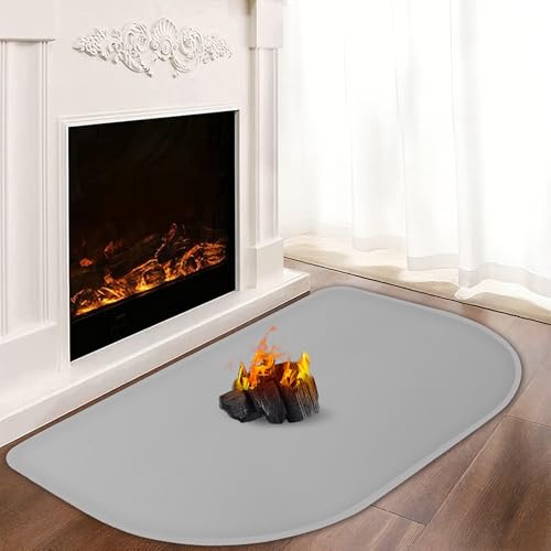 Khongoo Funkenschutzplatte für Kaminofen, 120 x 80 cm, 1mm stark, Grau | 1832°F Feuerfeste unterlage kamin, glasfaserkern feuerfeste kaminmatte, schützt boden und teppich, leicht zu reinigen