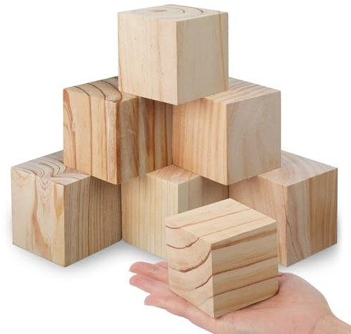 SOSMAR 6 Stück 60x60x60mm Blanko Würfel Bastel Holz Holzwürfel 6cm Holzklötzchen zum Basteln, Natürliche Holzblöcke Holzrohlinge zum Bemalen, Holz Deko, DIY Handwerk etc.