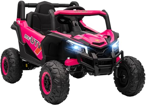 AIYAPLAY 12V Kids Ride On Car, Electric Car for Kids UTV with Remote Control, Slow Start, Suspension System, LED Lights, Music, USB Port, for Boys Girls 3-5 Years, Pink