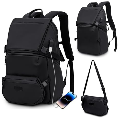KINGSLONG 2-in-1 Travel Backpack: Detachable Waist Pack 15.6 inch Laptop Ruckscak Water-Resistant Anti-Theft USB Charging Airline Approved for Business Trips, Commutes & Everyday Adventures