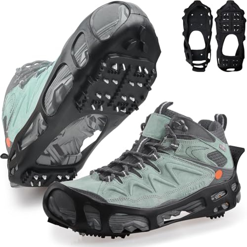 Crampones Nieve Hielo 11 Tacos Crampones Ligeros Antideslizantes Grampones para Hielo y Nieve Tallas S/M/L/XL para Hombres y Mujeres, Excursiones, Pesca, Montañismo, Caminata sobre
