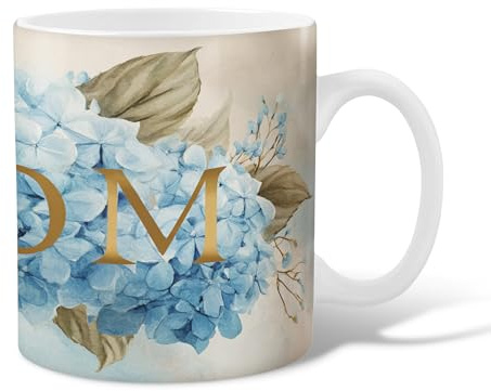 Hydrangea Ceramic Coffee Mug, Floral Watercolor Leaf Berry Spring Blue Novelty Hot Chocolate Mug with Handle Gift for Friendship Family Colleague Staff Sweetheart Teachers 11 Oz