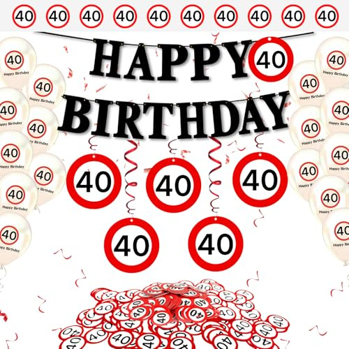 40 Geburtstag dekoration set,40 Jahre Luftballons Geburtstagsdeko set,Geburtstag Girlande Deko Männer Frauen,Happy Birthday Deko mit Girlande,Luftballons, Banner, Konfetti,Verkehrszeichen