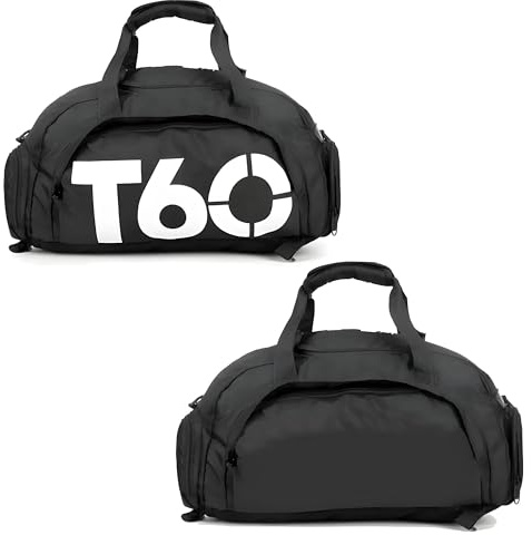 Sporttasche 2 in 1 Rucksack Herren Damen, Schwarz | Wasserfest, Mit Schuhfach & Nassfach, Groß für Gym, Yoga, Reise, Fitness & Alltag, Robuste Trainingstasche
