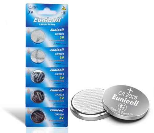 Eunicell - 5 x CR2025 3V Lithium Coin Battery/Button Cell Battery - Suitable for use in LED lights, Digital Voice Recorders, Toys, Blood Glucose, Cholesterol Testing, Meters, Toys