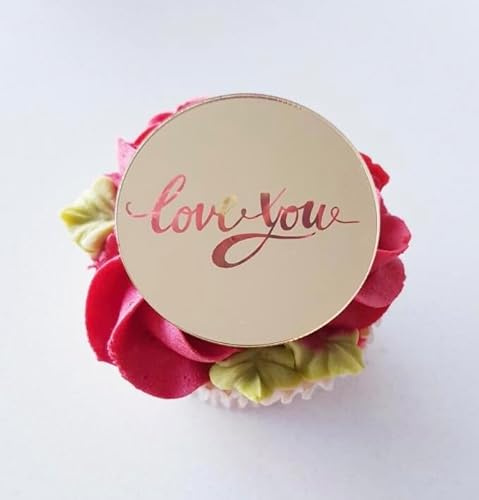 Love You Cupcake Discs, Topper, 6 Acrylic Love You Cake Toppers, Disc, Gift Tags, Charms, Cake Decorations.
