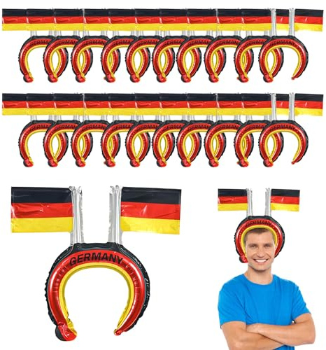 YEJAHY 20x Deutschland Flagge Stirnbänder, Fussball Fanartikel Aufblasbar, WM Stirnband Set, Deutschland Deko Accessoires, Schwarz Rot Gold Kopfschmuck für EM Party Fans