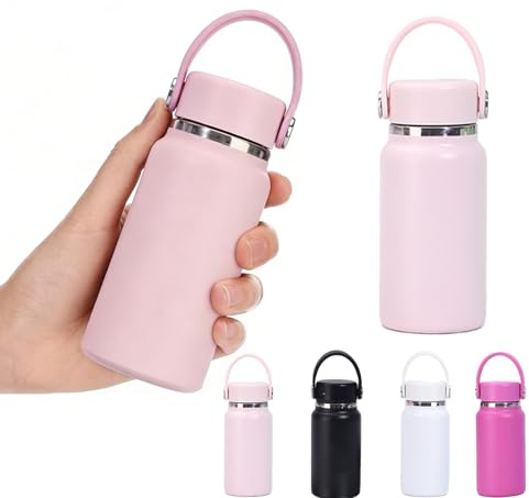 dididudi 200ML Small Water Bottle, Small Drinks Bottle with Handle Lid, Leakproof Mini Hot Cold Drinks Bottle, Portable Reusable Thermal Cup for Travel, Office, Outdoor, BPA Free (Pink)
