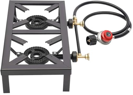 Fornello a gas a 2 fuochi in ghisa da 8000 W, fornello da campeggio con regolatore di pressione, portatile, per picnic all'aperto