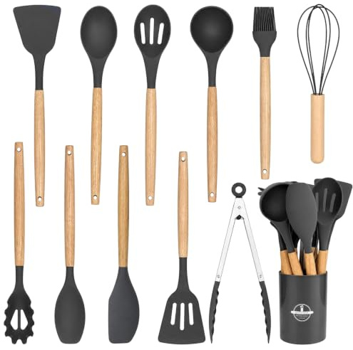 FePen 12 Piezas Utensilios de Cocina de Silicona, Utensilios Cocina sin BPA, para Lavavajillas con Soporte para Utensilios, Resistente al Calor y Antiadherente