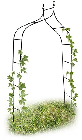 3er Set Rankbogen Metall geschwungen 240 cm, royaler Rosenbogen mit Spitze, Rankhilfe und Gartendeko für Draußen, grün