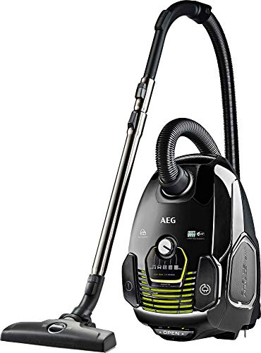 AEG 900940444 VX7-2-ECO Schlittenstaubsauger mit Tasche, große Filtration, 12 m Aktionsradius, leise, 69 dB Lärm, umweltfreundlich, Hartbodenbürsten, Parkettbürste, EPE, 3.5 liters, Schwarz