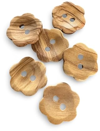 6 Stück hübsche Blume Holzknöpfe aus echtem Oliven Holz 2 Loch Holz Knöpfe, Naturknöpfe (27mm)
