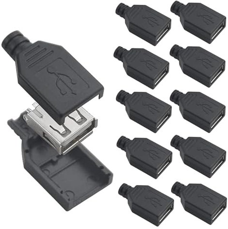 Oiyagai 10Set Premium USB Connector with Shell Plastic Cover Type-A A 2.0 Female 4 Pin Plug Connector Jack Socket DIY