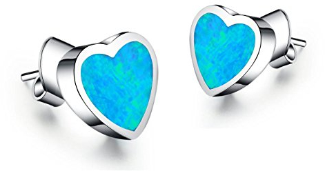 Damen Weiß Vergoldet Herz Ohrstecker mit Blau Grün Opal