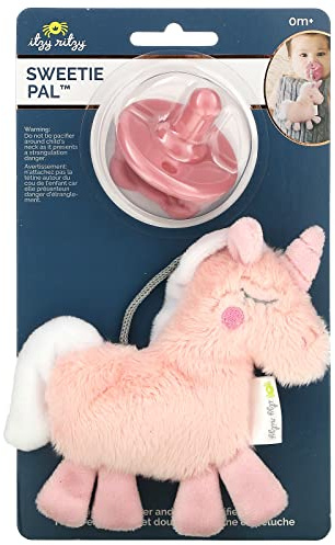 Itzy Ritzy Pacifier & Lovey Set - Includes Silicone Pacifier with Stuffed Animal Lovey - Detachable Plush Unicorn Binky Holder & Coordinating Pink Silicone Binky Ideal for Ages 0 Months & Up