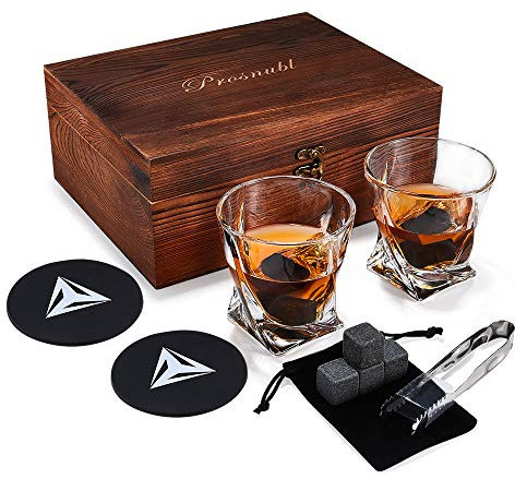 Prosnubl Whiskey Glass Set Chilling Stones Set Old Fashioned Rock Glasses Tumbler for Scotch Boubon, Gift for Christmas, Birthday, Father, Husband, Boyfriend, Groomsman