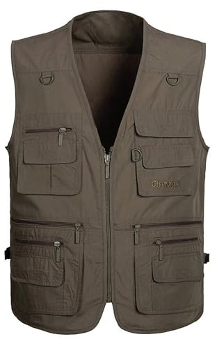 Lentta Men's Fishing Vest Summer Outdoor Work Safari Photo Cargo Vest 14 Pockets(Poplin Grey-L)