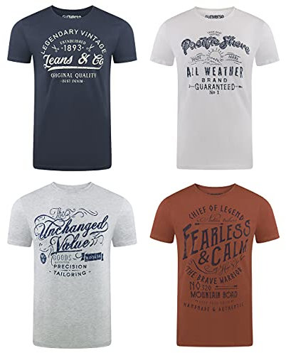 riverso Herren T-Shirt Rundhals RIVLeon 4er Pack O-Neck Kurzarm Print Tee Shirt 100% Baumwolle Regular Fit Grün Blau Weiß Grau Rot Orange 5XL, Größe:5XL, Farbe:Farbmix 11