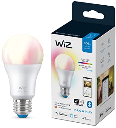 WiZ Tunable White and Color LED Lampe E27 (806 lm), 60 W Lampe mit 16 Mio. Farben oder warm- bis kaltweißem dimmbarem Licht, smarte Lichtsteuerung über WLAN per Stimme/App