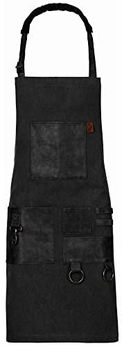 EXNER Latz-Schürze, Canvas, mit 4 Taschen, für Gastronomie, Kaffee, Bistro, Service, B 87 x L 85 cm, Farbe schwarz