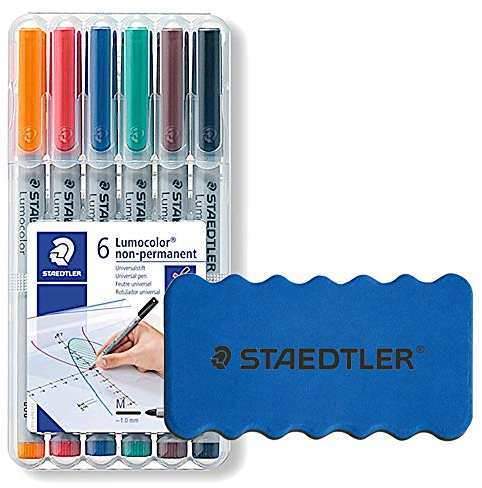 STAEDTLER 315 WP6 Lumocolor Universalstift M-Spitze, 6er Etui + Löscher