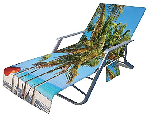 Fansu Ozean Druck Schonbezug für Gartenliege Frottee Liegenauflage Garten Sonnenliege Handtuch mit 2 Taschen Stuhl Strandtuch für Schwimmbäder, Strände, Gartenhotels (Blätter,75x210cm)