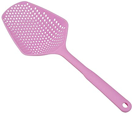 Sieve Scoop Colander Food Strainer Drain Water Shovel with Handle Kitchen Tool for Water Leaking Cooking Baking(Pink)