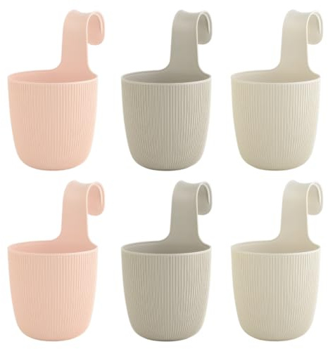 Engelland - 6 x Blumentopf, Balkontopf zum Aufhängen, Farbmix, Hängetopf für runde & eckige Balkongeländer, Pflanzkübel, Wasserspeicher, Drainageeinsatz, UV- & Frostbeständig, Ø 15 cm