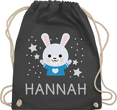 Turnbeutel Rucksack - Hasen - Hase und Dein Name - Unisize - Dunkelgrau - langohr kinder turnsackerl beutel für wechselkleidung kindergarten tasche häschen rucksäcke kita personalisierter