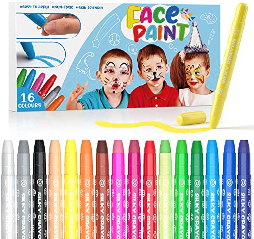 HENMI Gesichtsfarbe, 16 Farben Fasching Schminke Kinder, Ungiftig Und Sicher Kinderschminken, Kinderschminke Set für Karnevalsschminke Makeup/Kindergeburtstag/Weihnachtsfeier/Halloween