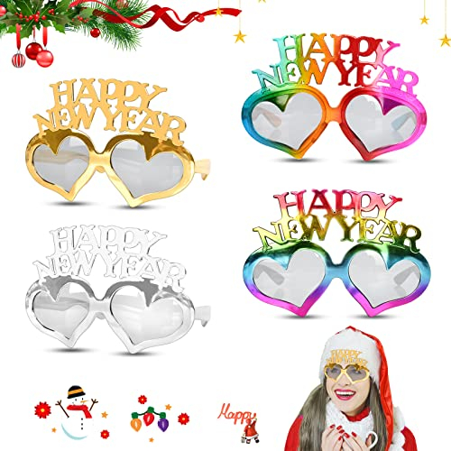 EKKONG Silvester Brillen, Frohes Neues jahr Brillen 2024 Happy New Year Partybrille 4 Stück für Silvester Party, Neujahrsdeko, Foto Requisiten, Party Mitgebsel