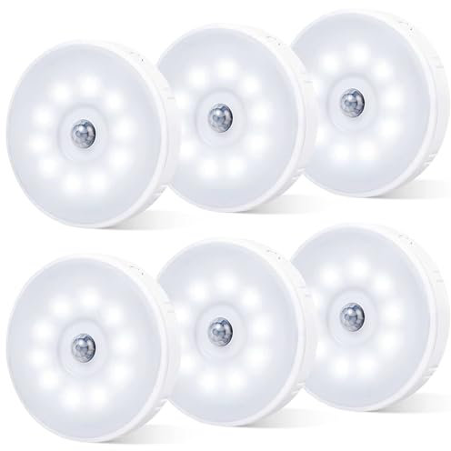 innolife Motion Sensor Lights Indoor 6 Pack | 10 LED 6000K Wireless Wall Light, USB-C Rechargeable & Stepless Dimming | Magnetic Stick Stair Night Lights for Corridors, Wardrobe, Kitchen Cupboards