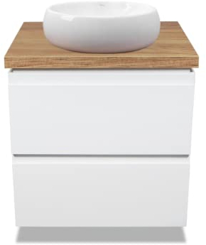 VBChome Mueble de Baño 50 cm Blanco Linda Mini - Lavabo 40 x 30 cm Sin Orificio para Grifo, Armario con 2 Cajones, Moderno