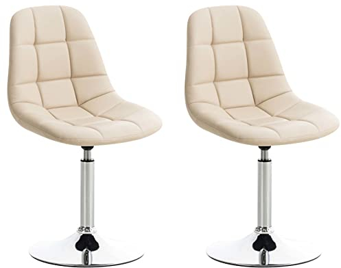 CLP 2er Set Stühle Emil Kunstleder I Mit Gestepptem Sitz I Drehstühle Mit Trompetenfüße In Chromoptik, Farbe:Creme