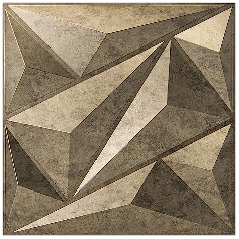 Art3dwallpanels PVC 3D Wandpaneel Diamant für Innenwand Dekor, Wanddekor PVC Panel, 3D Strukturierte Wandpaneele, 12 Stück Fliesen Antik Gold