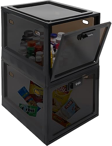 Scatola con Serratura dei Medicinali 2 Pezzi, Grande Trasparente Contenitore con Serratura per Farmaci, Snack, Telefoni Cellulari, Scatola con Serratura a Chiave (Nero)