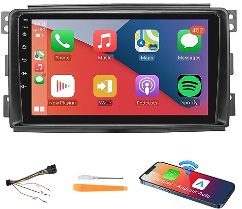 Autoradio CarPlay Aggiornata per Mercedes-Benz Smart Fortwo (2005-2010), Schermo Touch da 9 Pollici [Android 13.0 2GB+64GB] HIFI Bluetooth WIFI GPS FM/RDS Controllo al Volante