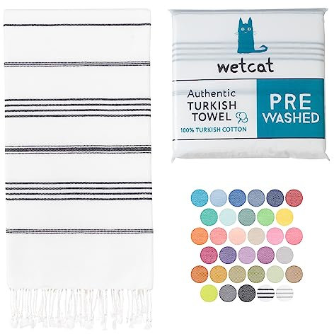 WETCAT Türkisches Strandtuch, 100 % Baumwolle, sandfrei, schnell trocknend, extra groß, leicht, Reisehandtuch für Erwachsene, Strandzubehör, Geschenk (Schwarz und Weiß, 96,5 x 180,3 cm)