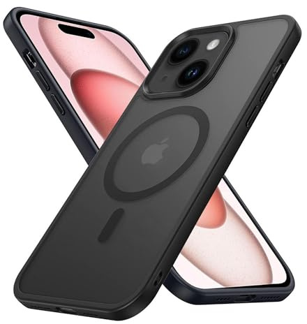Cadorabo Hülle kompatibel mit Apple iPhone 15 in SCHWARZ [Kompatibel mit MagSafe] Hybrid Matt Design Magnetisch Stoßfest Kratzfest mit Rundumschutz Case für Apple iPhone 15 in Schwarz