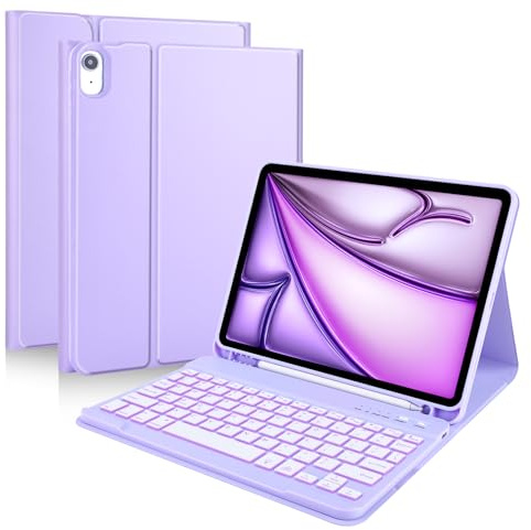 MMK - Funda para iPad Air de 11 pulgadas (M2) 2024 y iPad Air de 5ª generación con teclado de 10.9 pulgadas, funda para iPad con teclado Bluetooth retroiluminado de 7 colores, funda para teclado