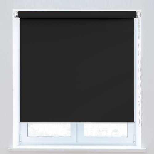 Fensterrollo Klemmrollo 100 x 140 cm, Sichtschutz und Sonnenschutz Blickdicht, Jalousie Rollos, mit Aluminium-Schienen, für Dachfenster, Schwarz
