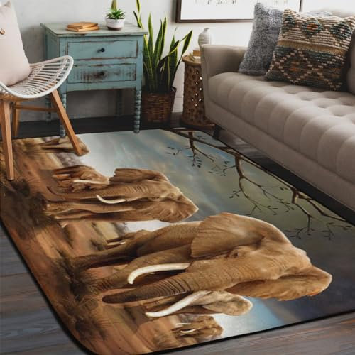 Elefanten-Teppich für Schlafzimmer, Wohnzimmer, 1,2 x 1,8 m, weicher, flauschiger Innenteppich, rutschfest, waschbar, moderne Teppiche für Schlafsaal, Kinderzimmer, Heimdekoration