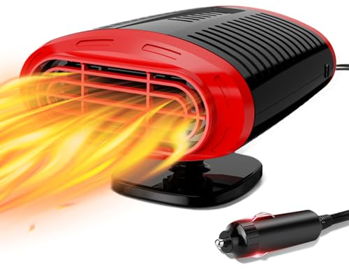Qidoe 150W Chauffage de Voiture 12V, Chauffage de Ventilateur de Voiture Portable 12 Volts avec Allume-Cigarette Désembueur de Fenêtre et Soufflant à air Chaud pour Caravanes Camion Voiture, Rouge