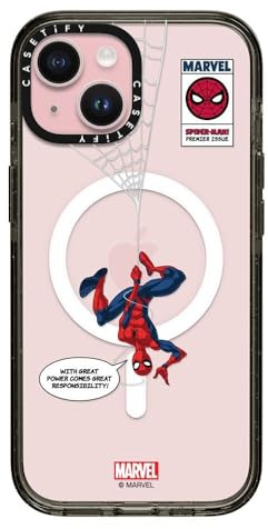 CASETiFY Impact iPhone 15 Hülle [Spider-Man Co-Lab / 4X Falltest in Militärqualität / 2,5 m Fallschutz / kompatibel mit Magsafe] - Spider-Man Schutzhülle zum Umhängen - Mattschwarz