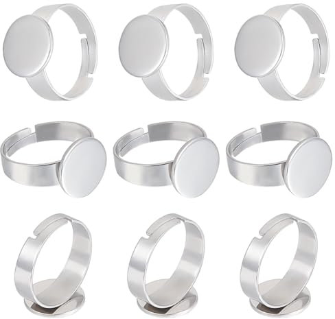 Beebeecraft 1 Box 50 Stück 12mm Ringrohling Basen Edelstahl Rohlinge Fingerringe Tablett Flache Polster Ringkomponenten Offene Manschetten Lünette Tabletts Ring Für Die Herstellung von Ringschmuck