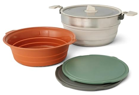 SEA TO SUMMIT - Detour Essentials Camp Kitchen Kit - 2 bis 4 Personen, 4-teilig - Faltbarer Topf 5L & Sieb + Deckel + 2 Schneidebretter - BPA-frei - Campingkochgeschirr aus Silikon & Edelstahl - 1681g