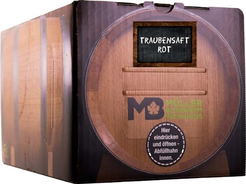 Weinhaus Müller Bornheim Roter Traubensaft Direktsaft 5L Pfalz | Wochen frisch nach Öffnung dank Vakuumventil – Zapfhahn, bruchsicher, platzsparend, kein Glasabfall