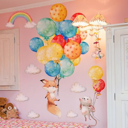 COVPAW Wandtattoo Gross Ballons Fuchs Kaninchen Hase Wandaufkleber Kinderzimmer Wandsticker Babyzimmer Kindergarten Schlafzimmer Wanddeko (Tier Ballons Gross)
